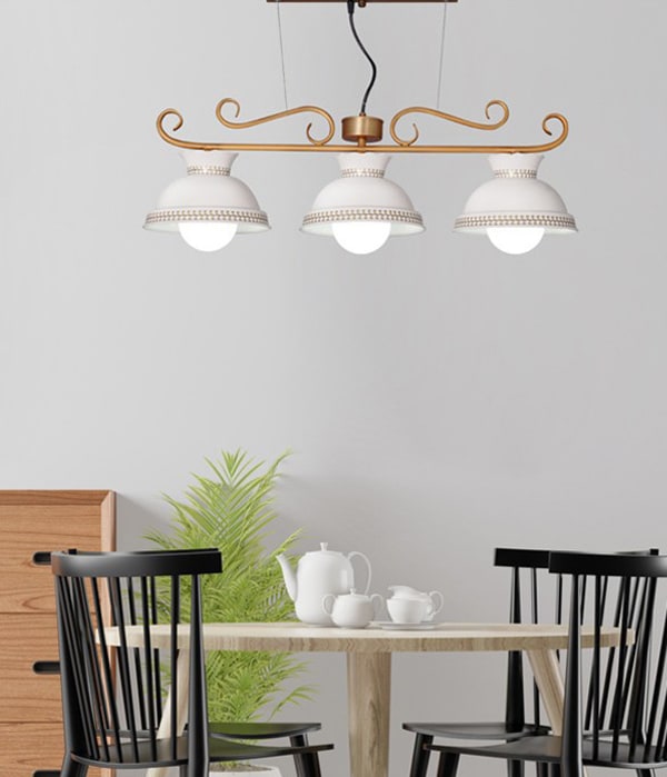 티아라 도자기 클래식 3등 펜던트전등 식탁등